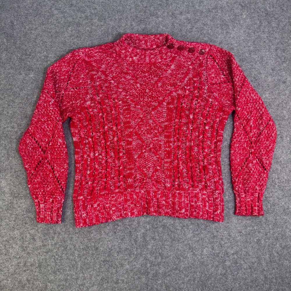 FAHERTY Delilah Cable Knit Marled Sweater Summer Sun Red Size Medium